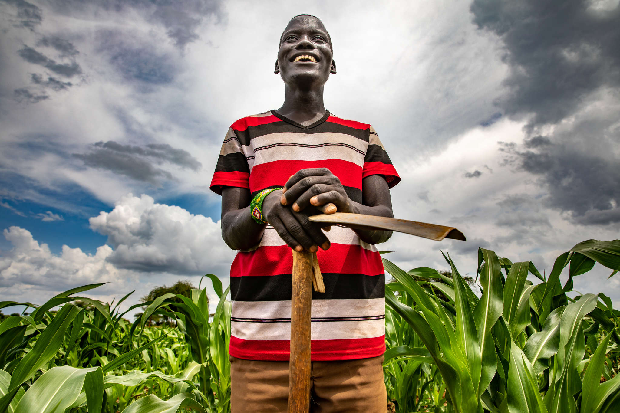 A farmer poses in their maize field.