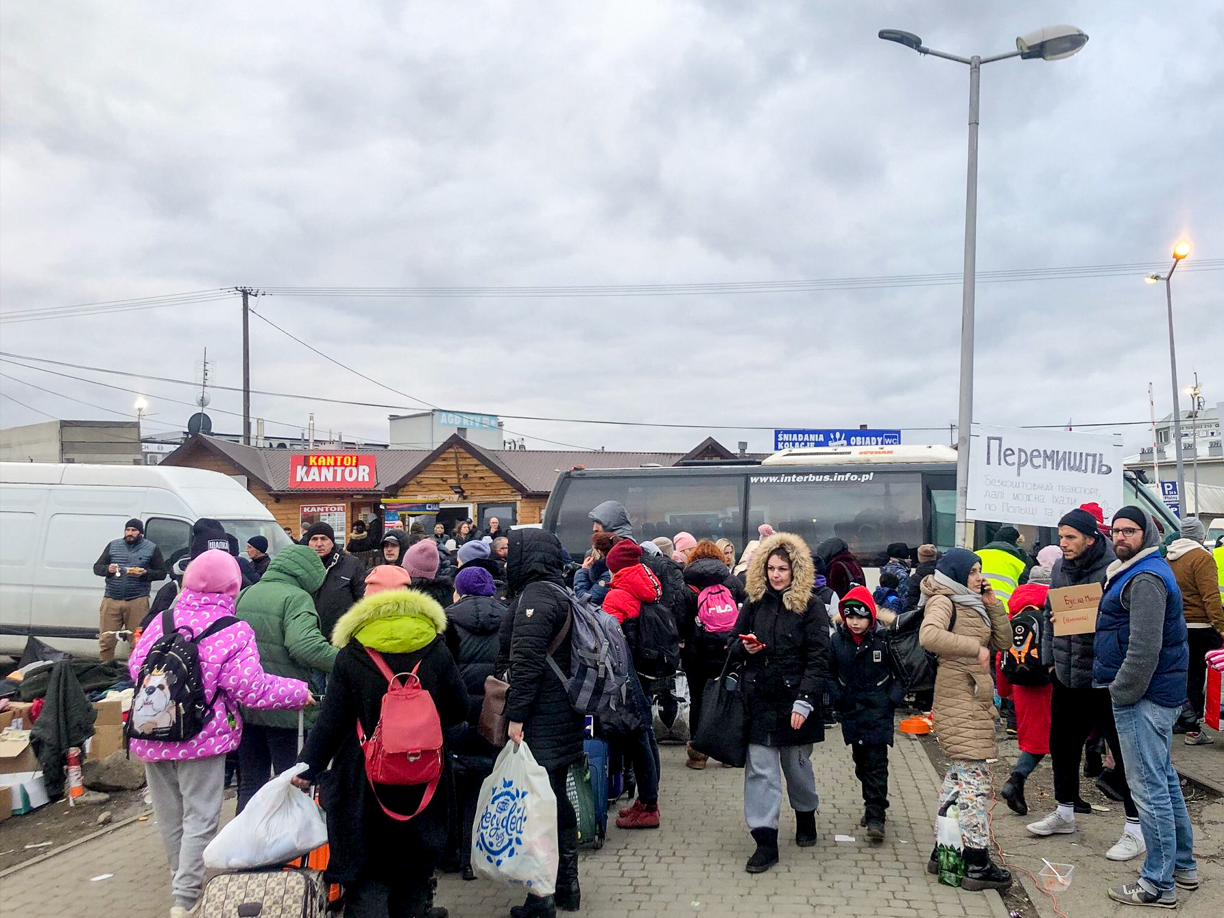 Displaced people from Ukraine at the Polish border.